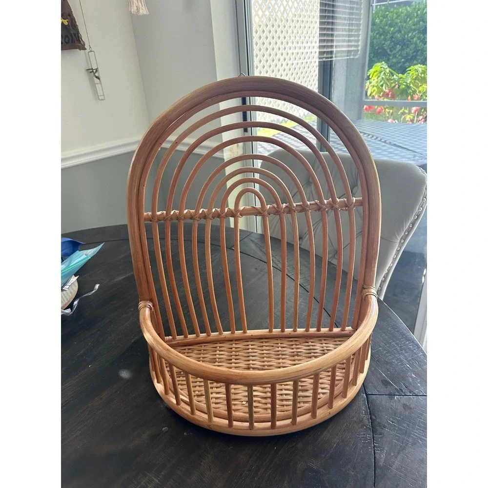 Vintage Boho Rattan Rainbow Wall Shelf Wicker Floating Nursery Decor Arch EUC